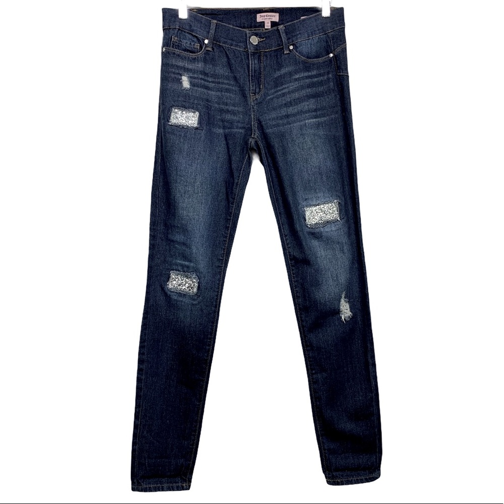JUICY COUTURE Silver Patch Distress Skinny Jeans 4